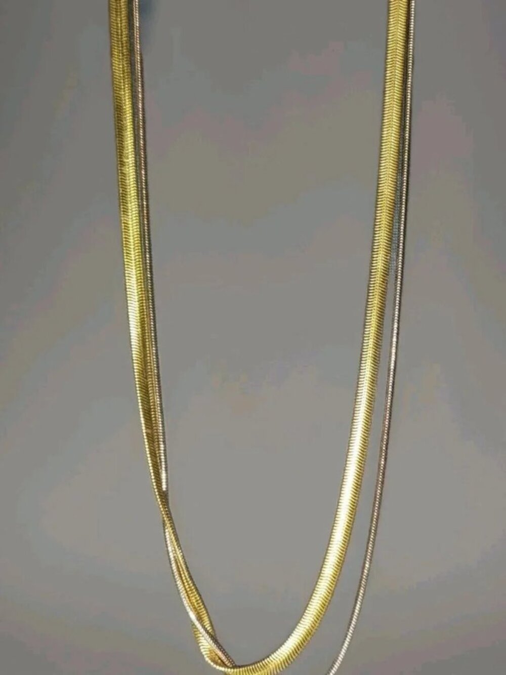 Bold Custom Italian Double Layer Herringbone Necklace 30-inch